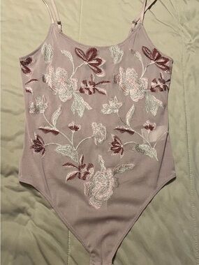 Express Dusty Pink Embroidered Bodysuit
